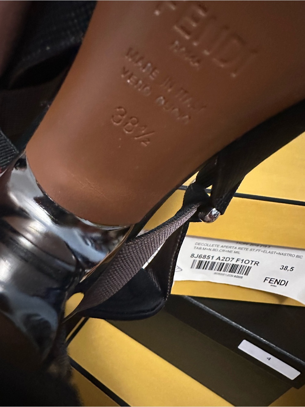 Fendi Brown and Black Mesh Slingback Heels - Picture 6 of 8